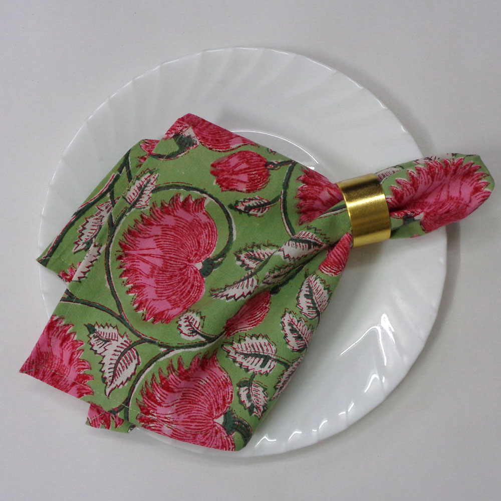 Hand Block Printed Cotton Napkin 45x45 cms Set of 4 Napkins Kamal Gulabi Gud 206591