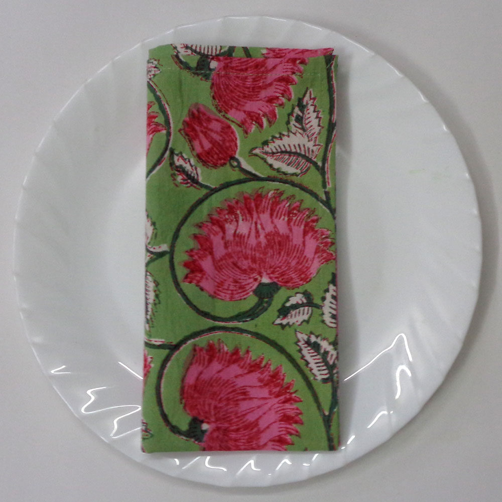 Hand Block Printed Cotton Napkin 45x45 cms Set of 4 Napkins Kamal Gulabi Gud 206591