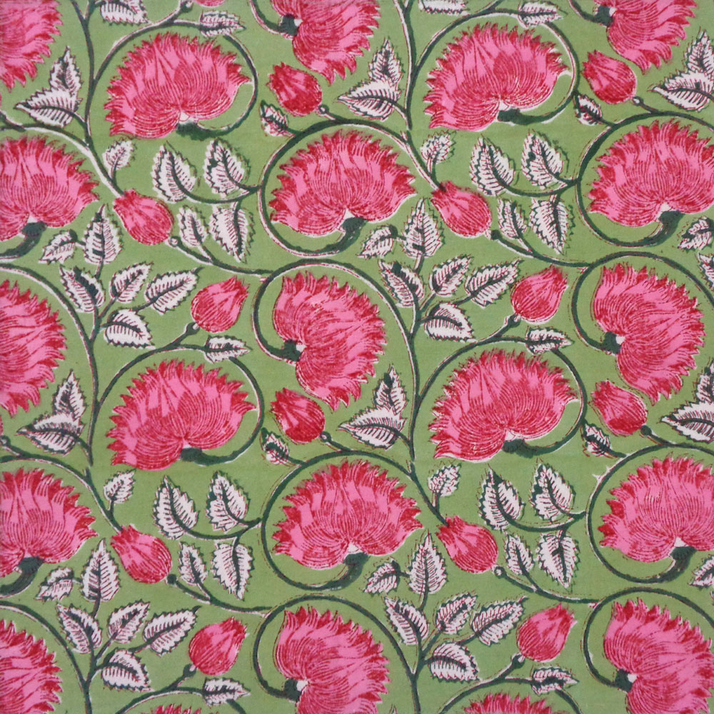 Hand Block Printed on 100 Cotton 5 Yard Fabric SANGANER Kamal Gulabi Gud 206591