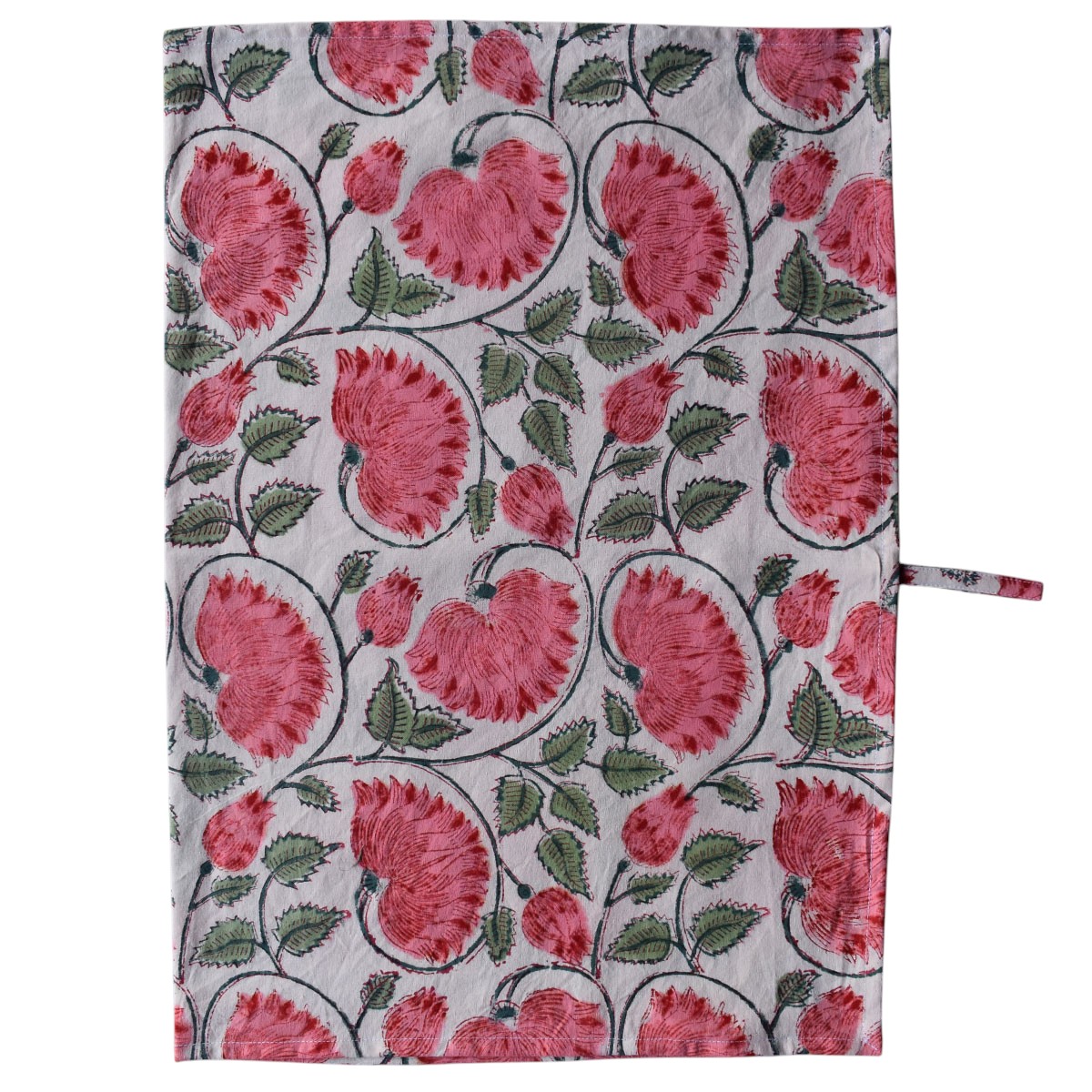 Hand Block Printed Cotton Kitchen Towels 50x70 cms Kamal Gulabi Open 103739