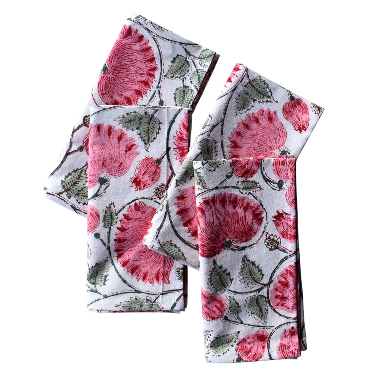 Hand Block Printed Cotton Napkin 45x45 cms Set of 4 Napkins  Kamal Gulabi Open 103739