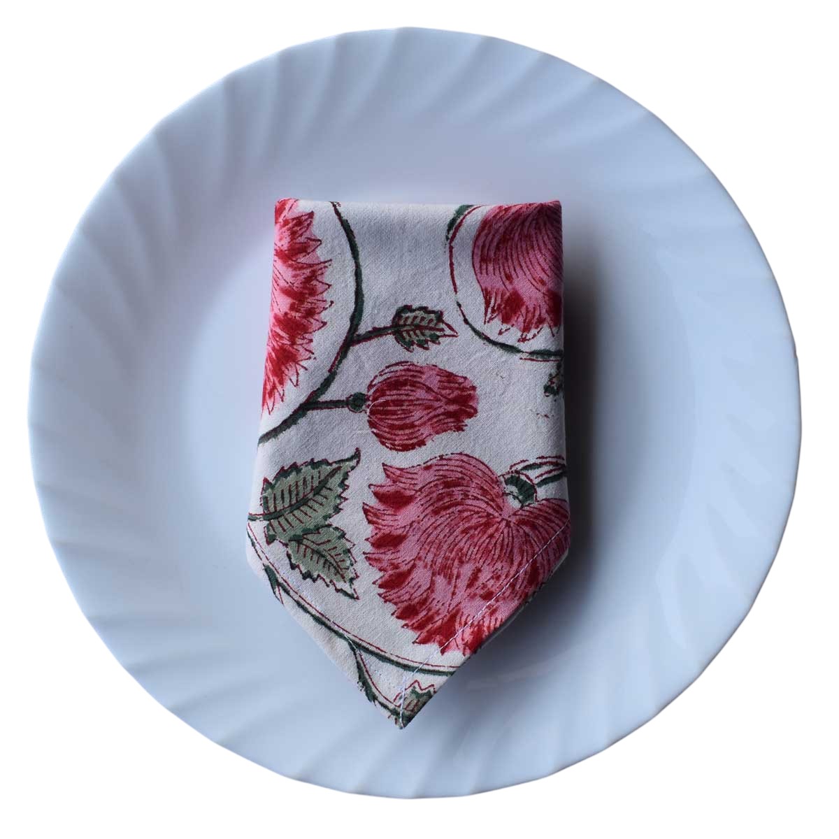 Hand Block Printed Cotton Napkin 45x45 cms Set of 4 Napkins  Kamal Gulabi Open 103739