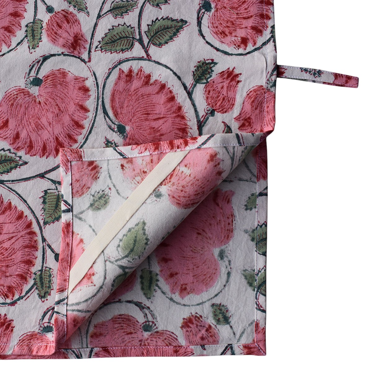 Hand Block Printed Cotton Kitchen Towels 50x70 cms Kamal Gulabi Open 103739