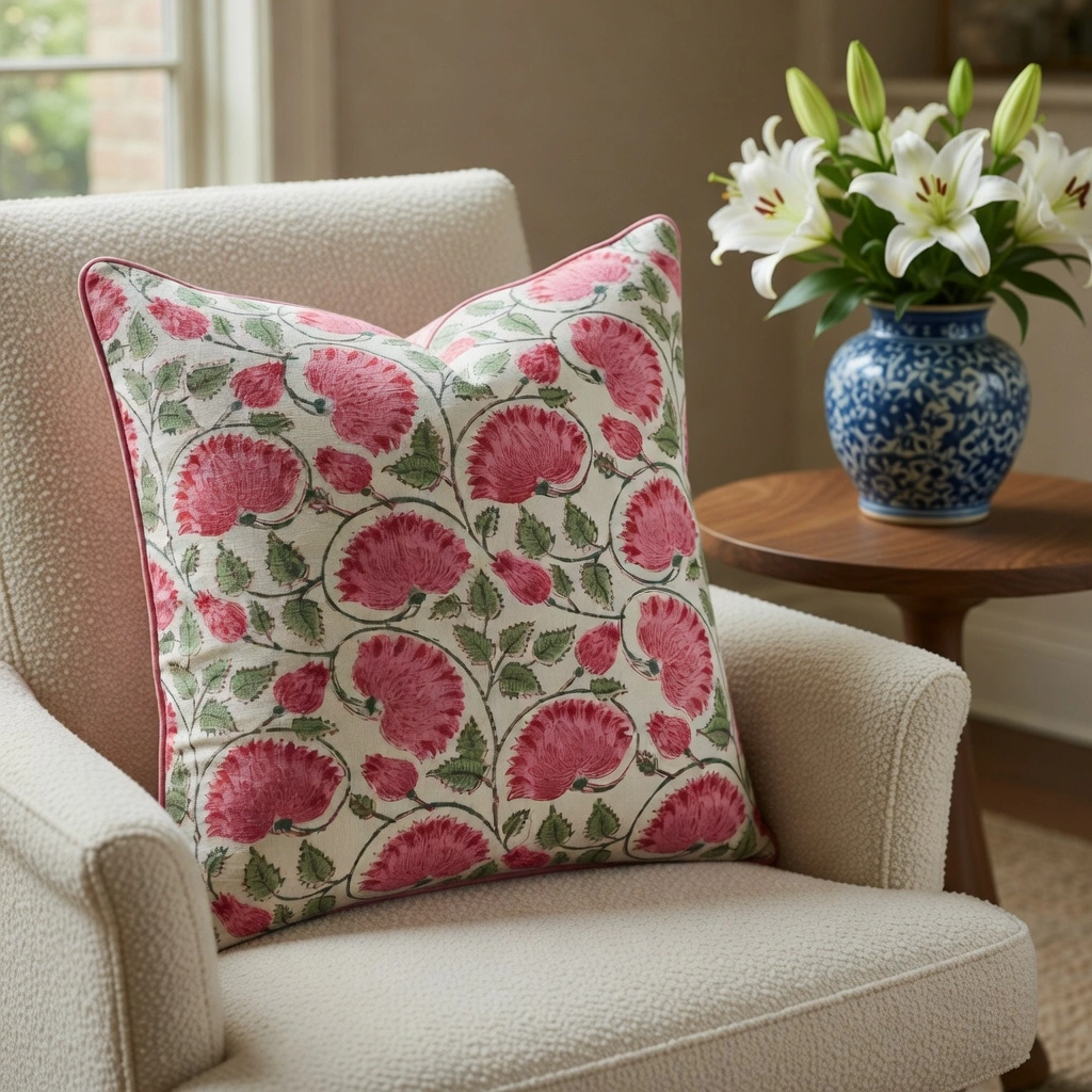 Piping Cushion Cover 50x50 cms Kamal Gulabi Open 103739