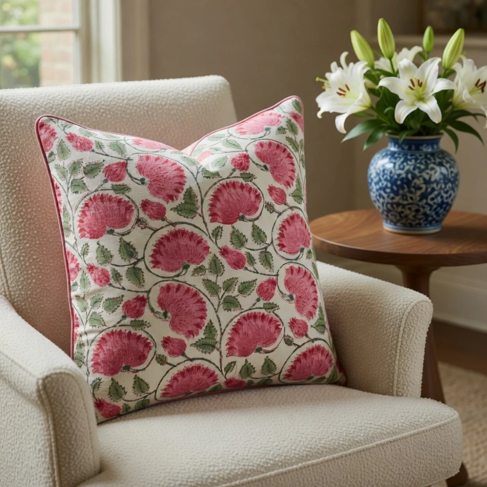 Image of Piping Cushion Cover 50x50 cms | Kamal Gulabi Open 103739