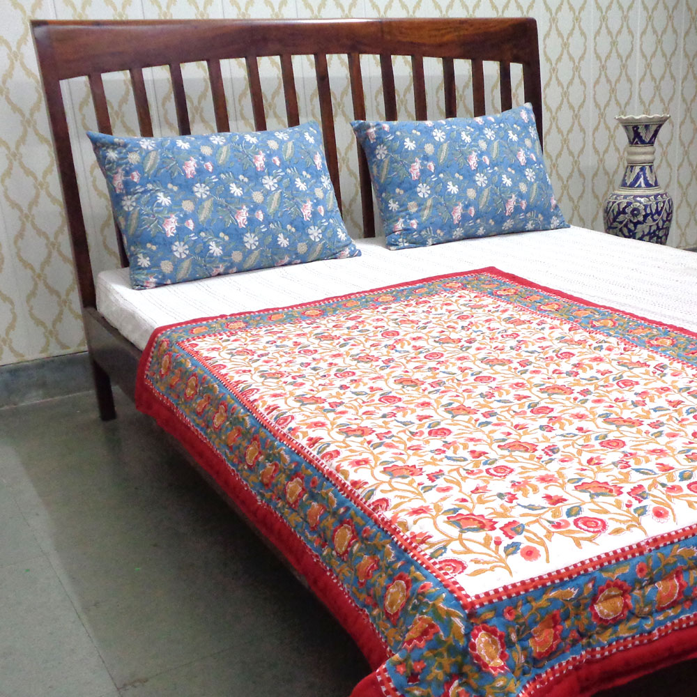 Hand Block Printed Baby Quilt 100x140 cm Jaipur Razai Kashida Gud 302011