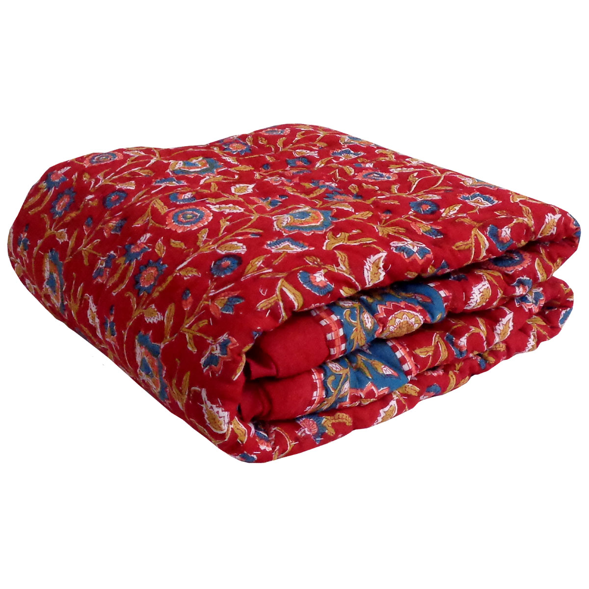 Hand Block Printed Baby Quilt 100x140 cm Jaipur Razai Kashida Red 303581