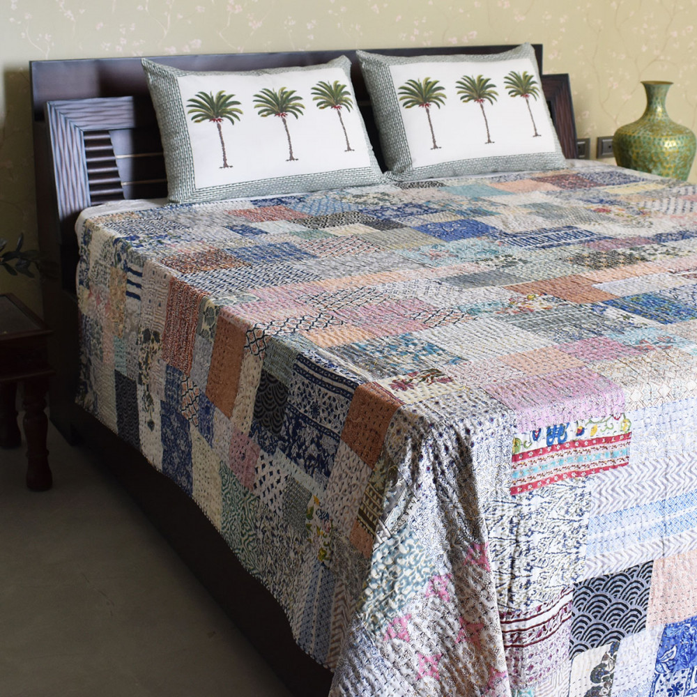 Image of Hand Quilted Kantha Quilt – Artisan-Made Elegance by Roopantaran | 251106