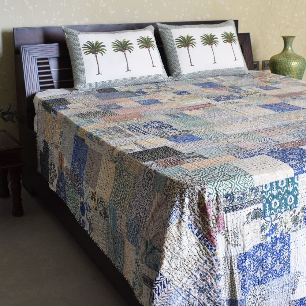 Image of Hand Quilted Kantha Quilt – Artisan-Made Elegance by Roopantaran | 251107