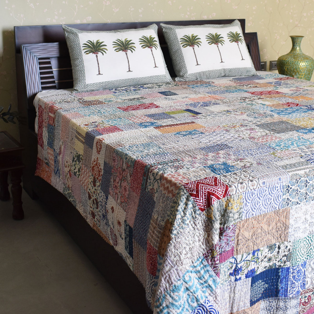 Image of Hand Quilted Kantha Quilt – Artisan-Made Elegance by Roopantaran | 251109