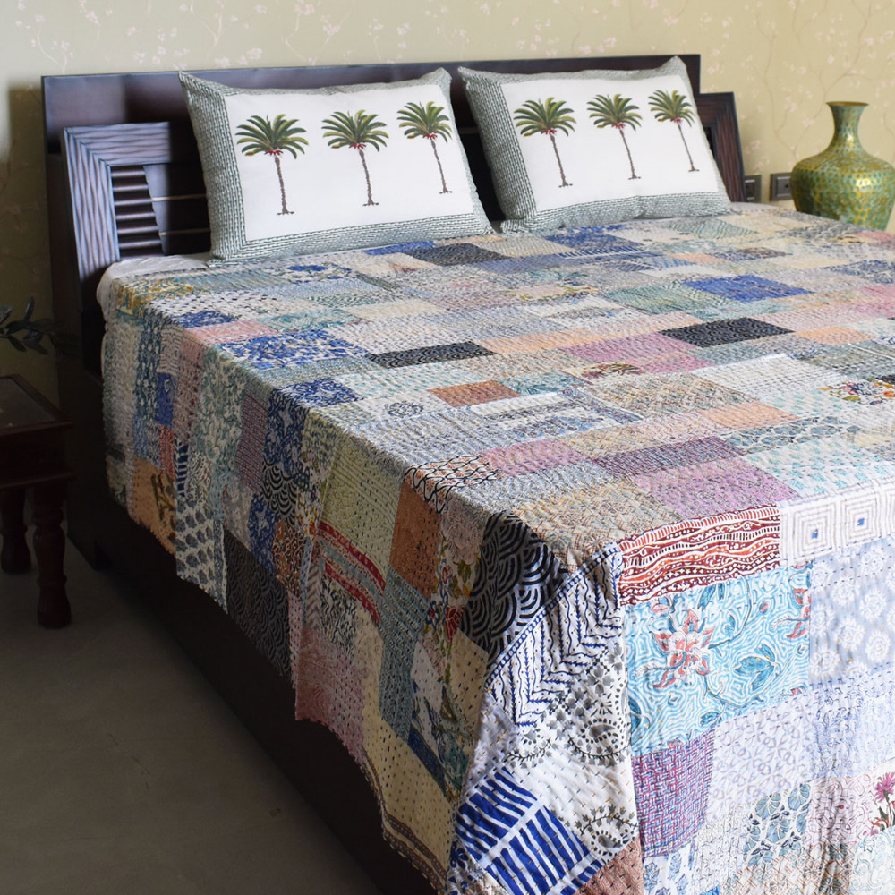 Image of Hand Quilted Kantha Quilt – Artisan-Made Elegance by Roopantaran | 251110