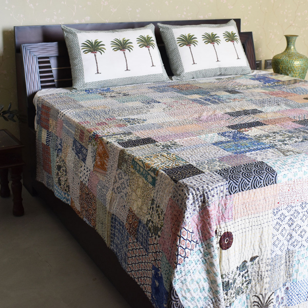 Image of Hand Quilted Kantha Quilt – Artisan-Made Elegance by Roopantaran | 251111