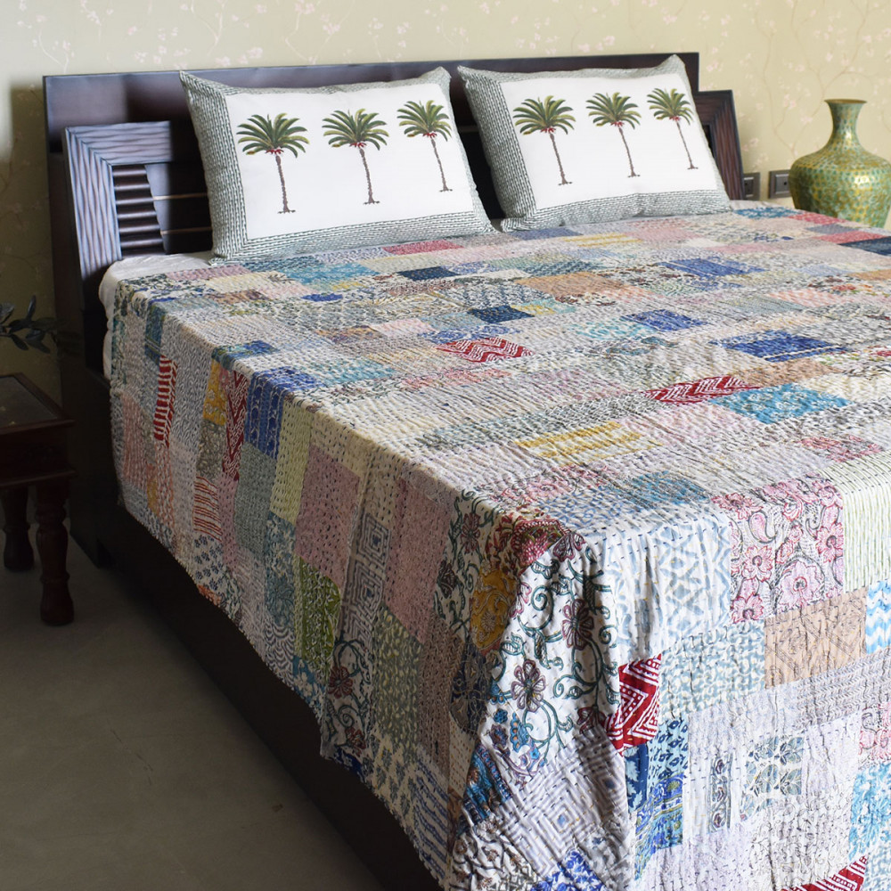 Image of Hand Quilted Kantha Quilt – Artisan-Made Elegance by Roopantaran | 251112