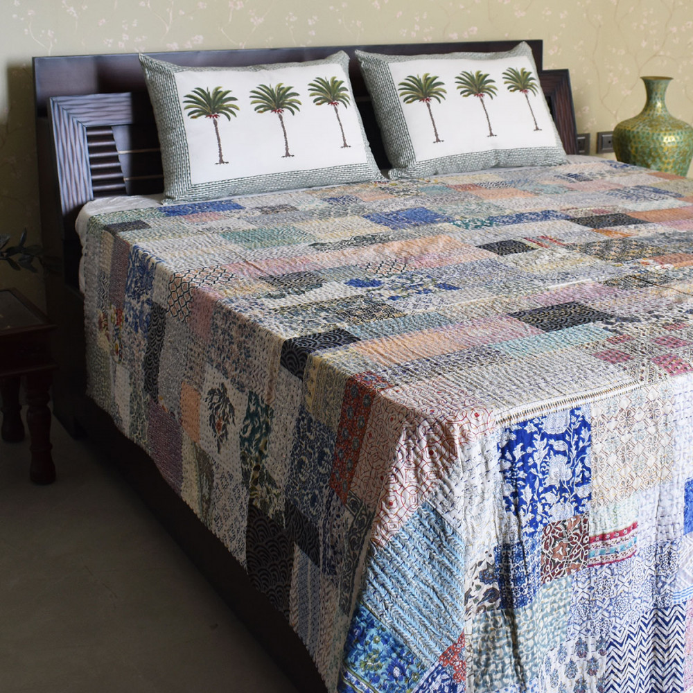 Image of Hand Quilted Kantha Quilt – Artisan-Made Elegance by Roopantaran | 251113