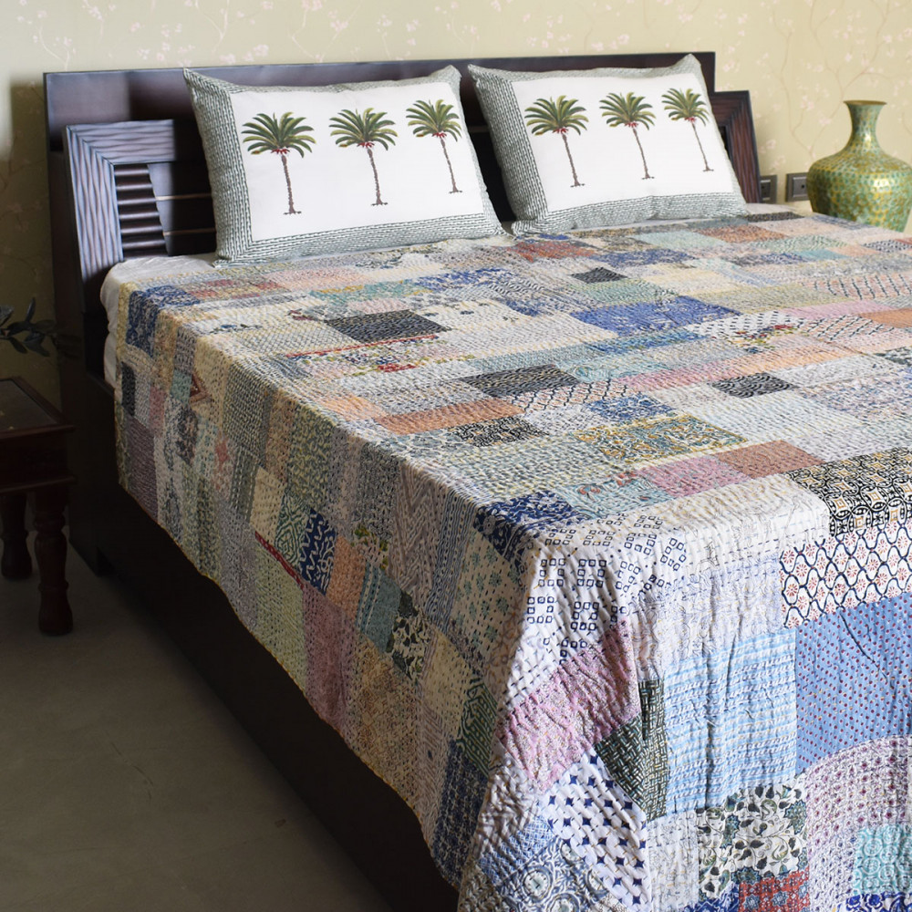 Image of Hand Quilted Kantha Quilt – Artisan-Made Elegance by Roopantaran | 251114