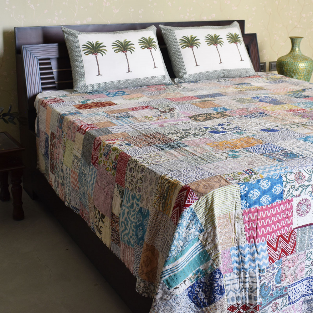 Image of Hand Quilted Kantha Quilt – Artisan-Made Elegance by Roopantaran | 251116
