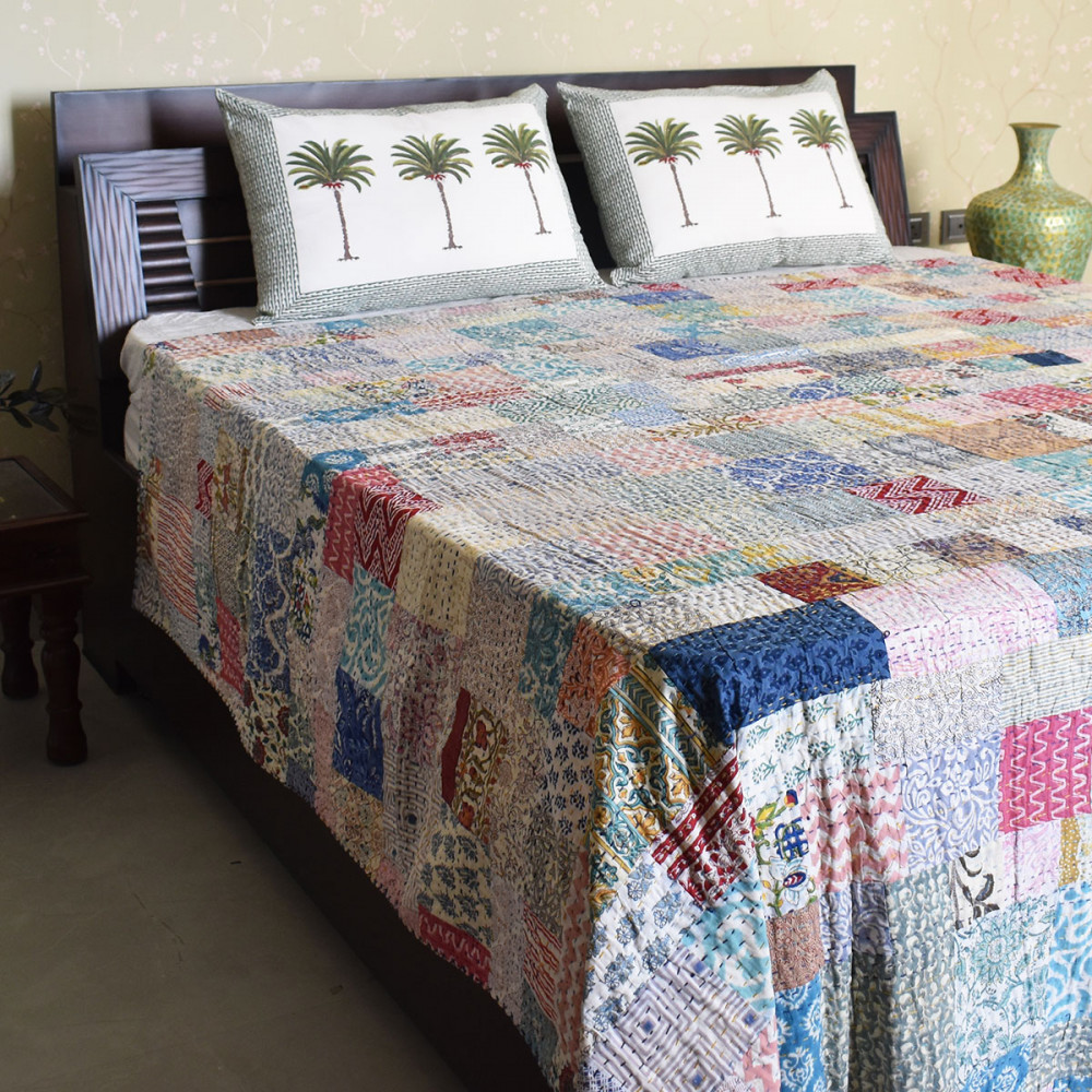 Image of Hand Quilted Kantha Quilt – Artisan-Made Elegance by Roopantaran | 251117