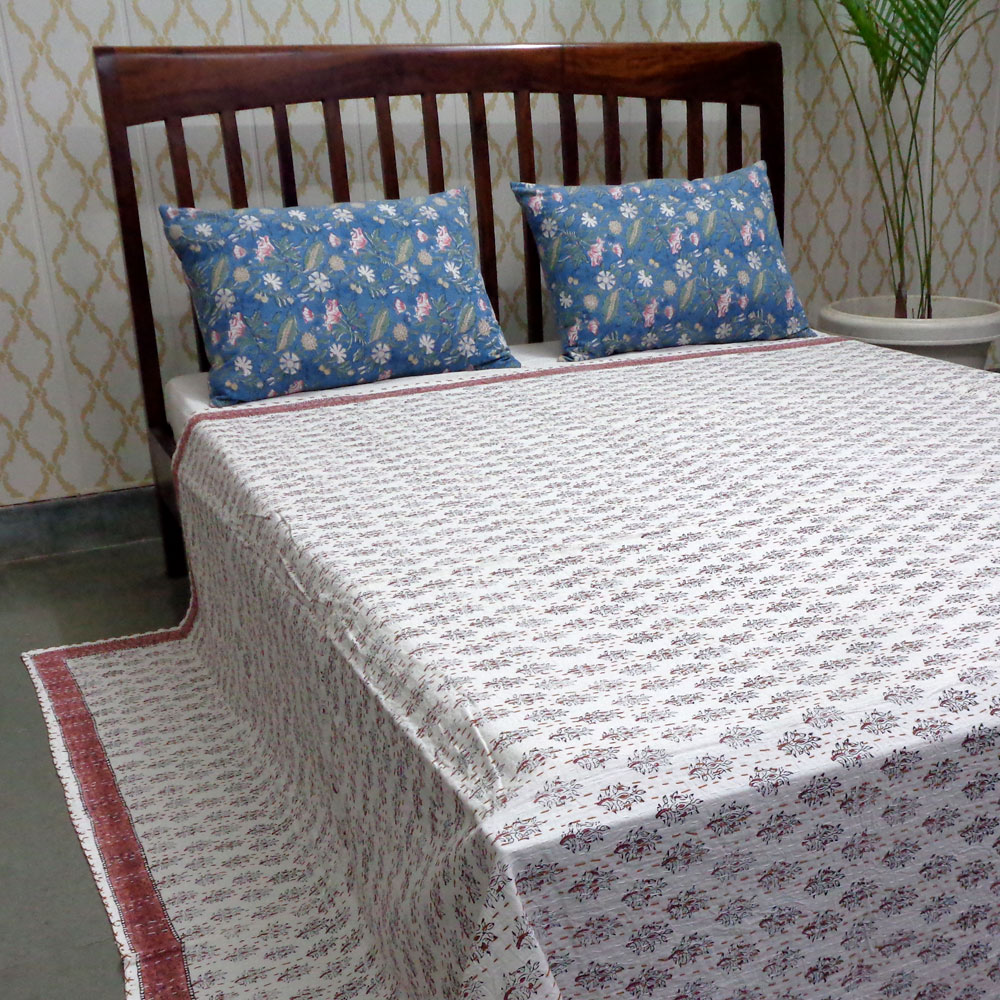 Hand Block Printed Cotton Sanganer Kantha Queen Size  103102