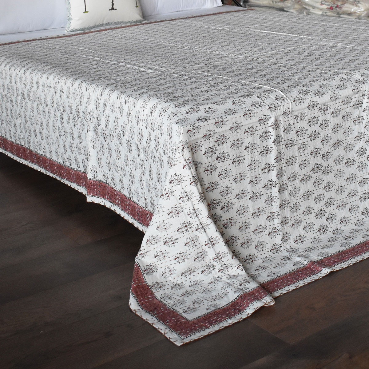 Hand Block Printed Cotton Sanganer Kantha Queen Size  103102