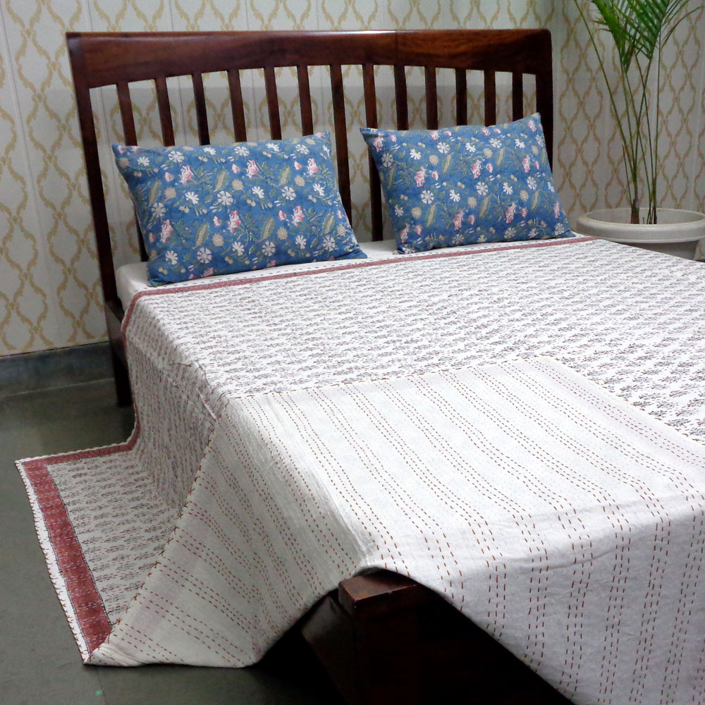 Hand Block Printed Cotton Sanganer Kantha Queen Size  103102