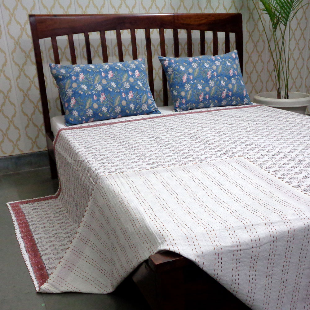 Hand Block Printed Cotton Sanganer Kantha Queen Size  103102