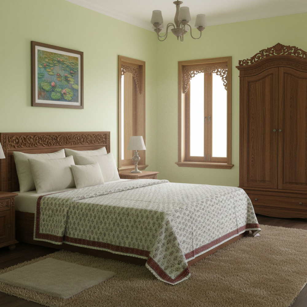 Image of Hand Block Printed Cotton Sanganer Kantha Queen Size | 103102