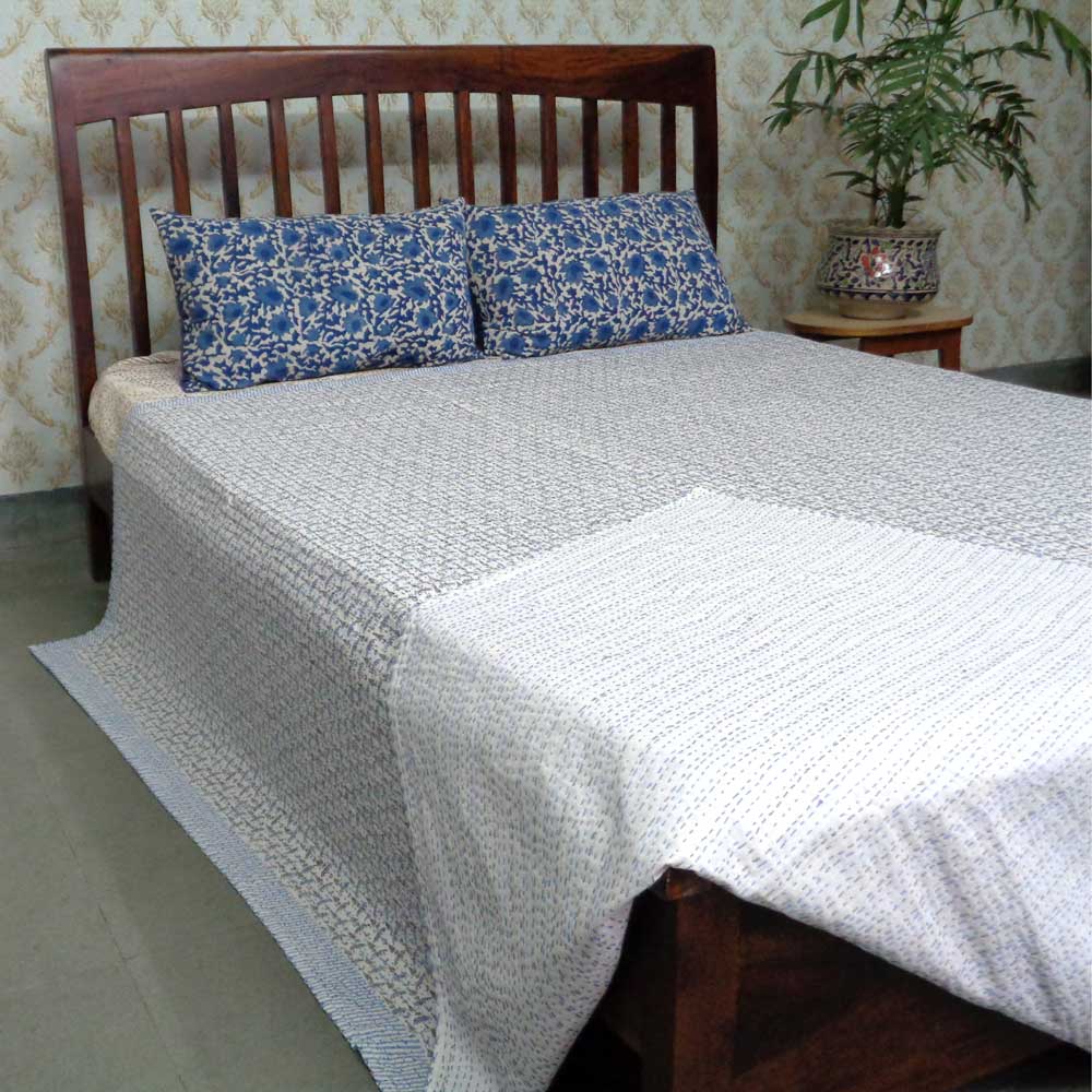 Design Umbrella Grey 109697 Block Printed QUEEN SIZE Single-Width Kantha