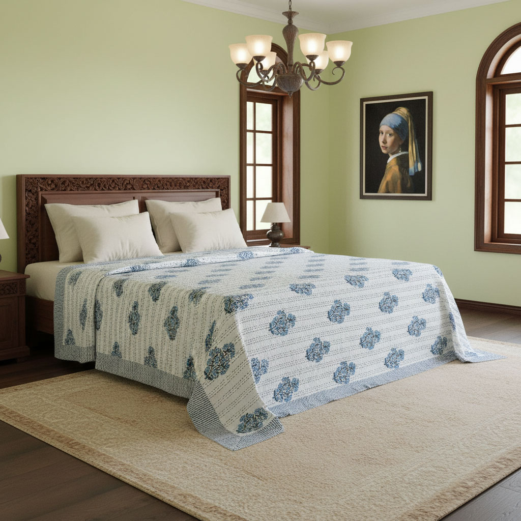 Hand Block Printed Cotton Kantha Queen Size  202535