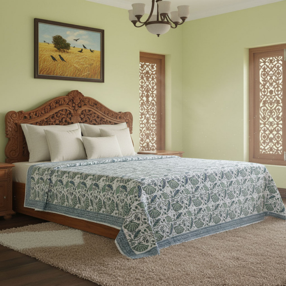 Image of Hand Block Printed Cotton Kantha Queen Size | 202536