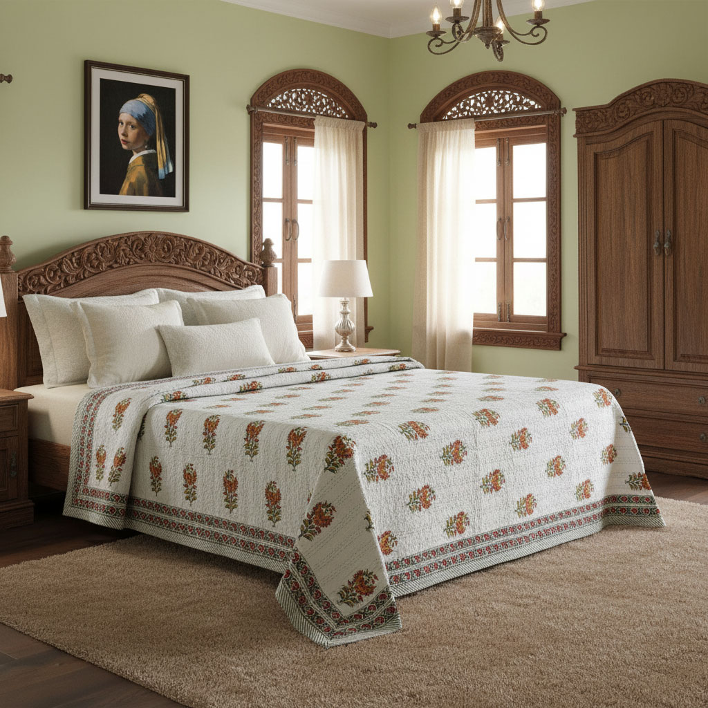 Hand Block Printed Cotton Kantha Queen Size 202537