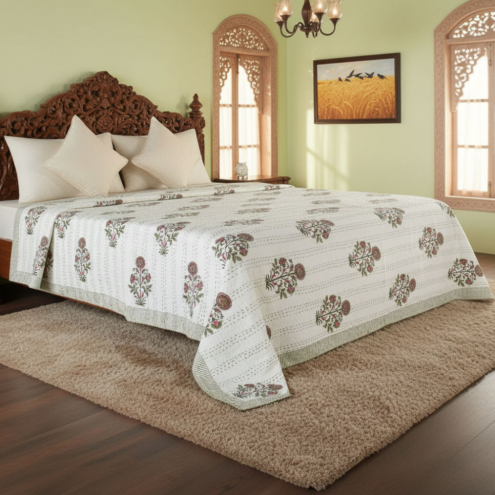 Image of Hand Block Printed Cotton Kantha Queen Size | 202538