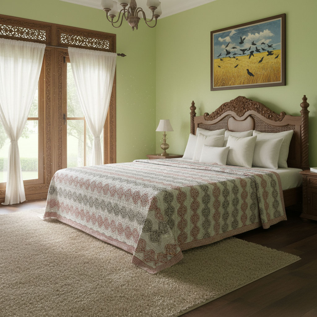 Hand Block Printed Cotton Kantha Queen Size 202539