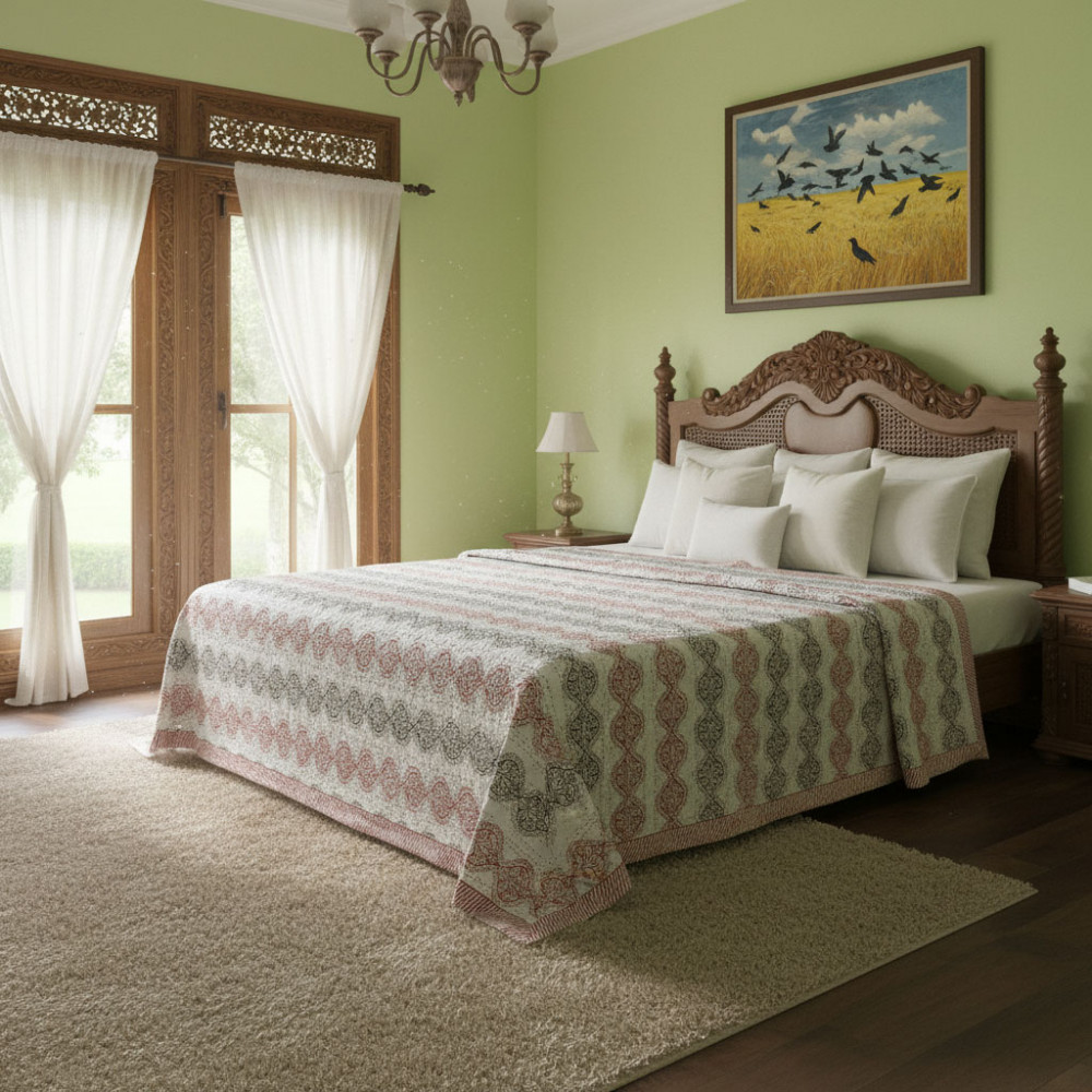 Image of Hand Block Printed Cotton Kantha Queen Size | 202539