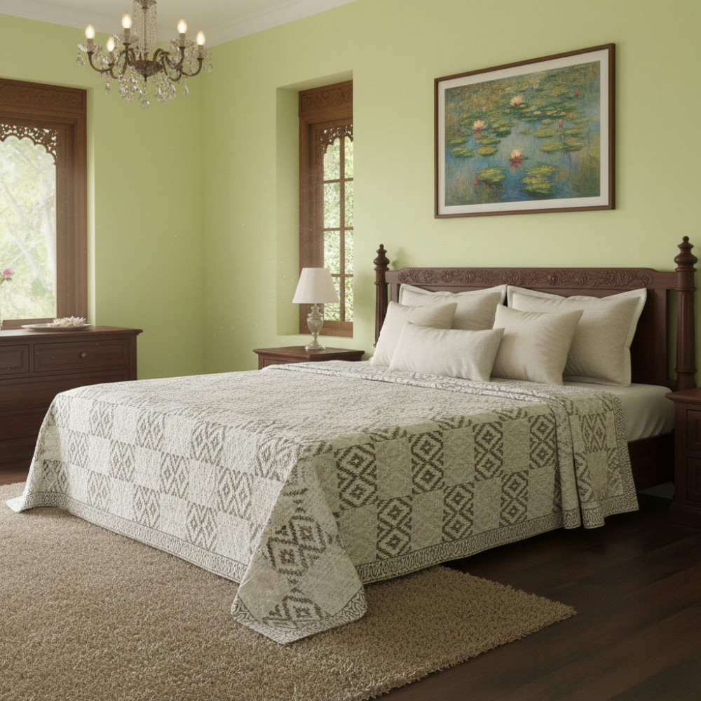 Image of Hand Block Printed Cotton Sanganer Kantha Queen Size | Aztec Grey 200898