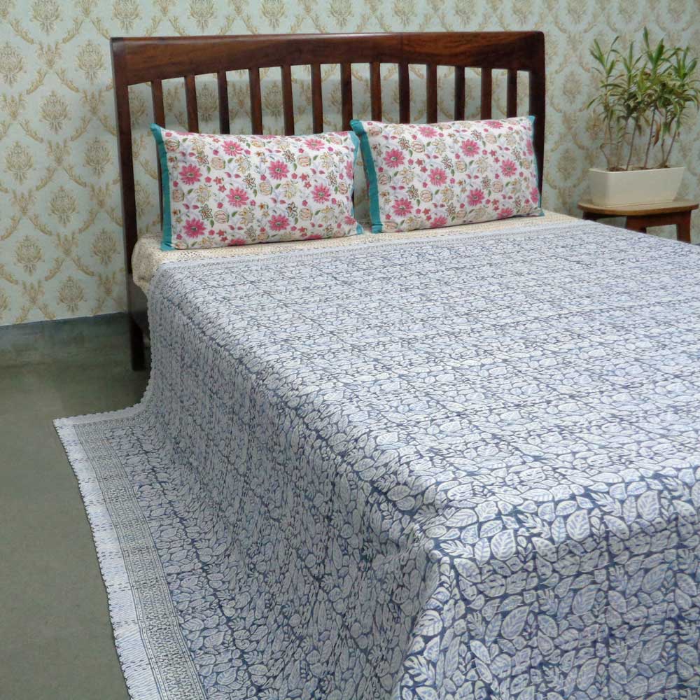 Design 104718 Block Printed QUEEN SIZE Single-Width Kantha  Mix Patti Blue