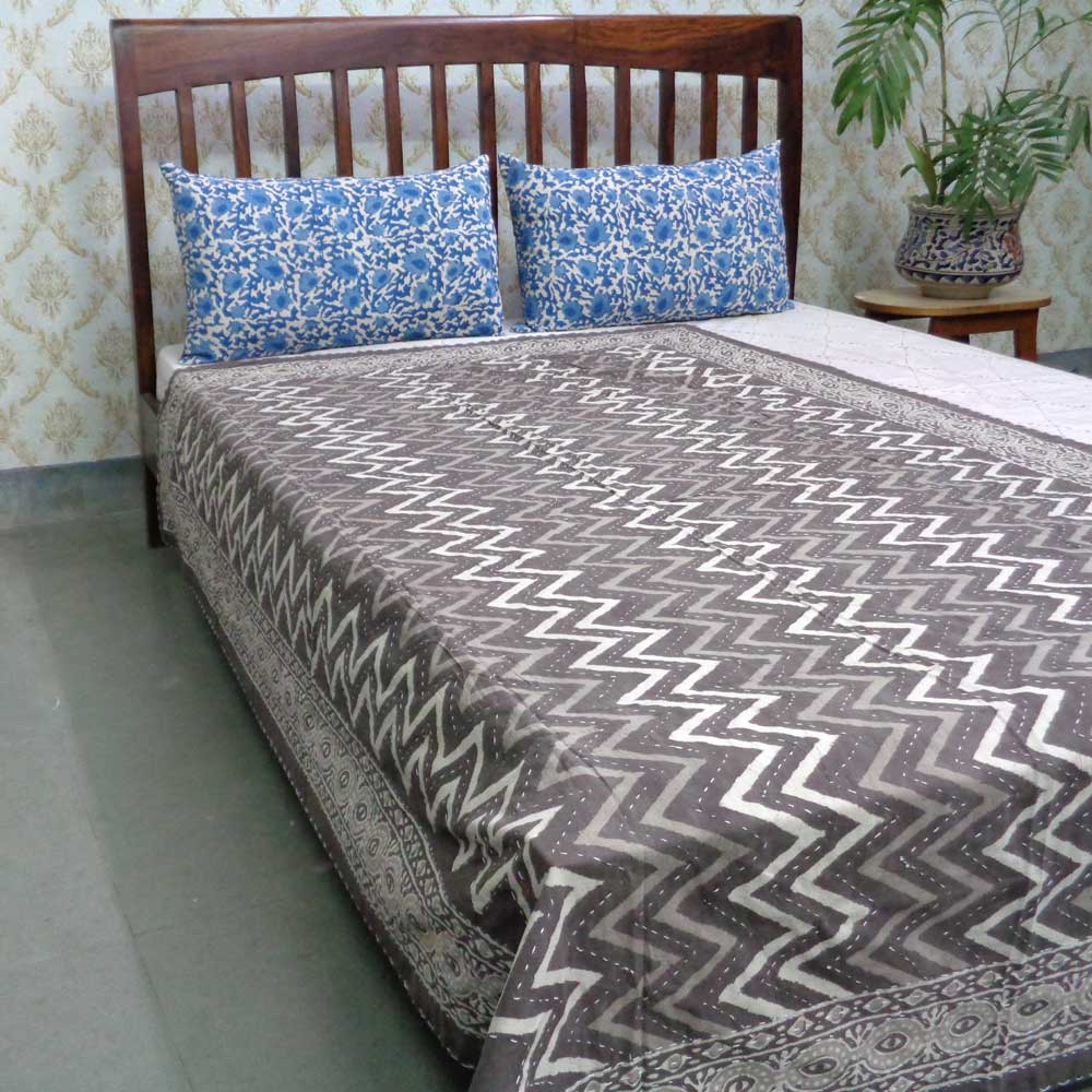 Hand Block Printed Cotton Twin Size Kantha 107487