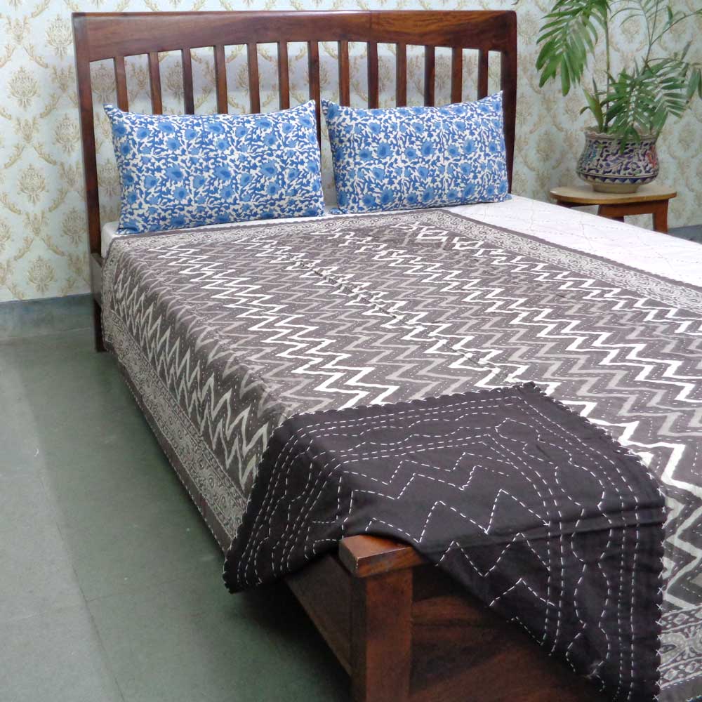 Hand Block Printed Cotton Twin Size Kantha 107487