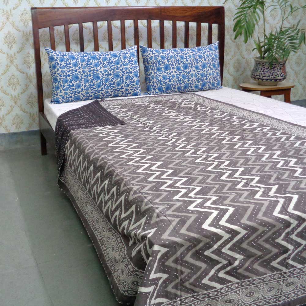 Hand Block Printed Cotton Twin Size Kantha 107487