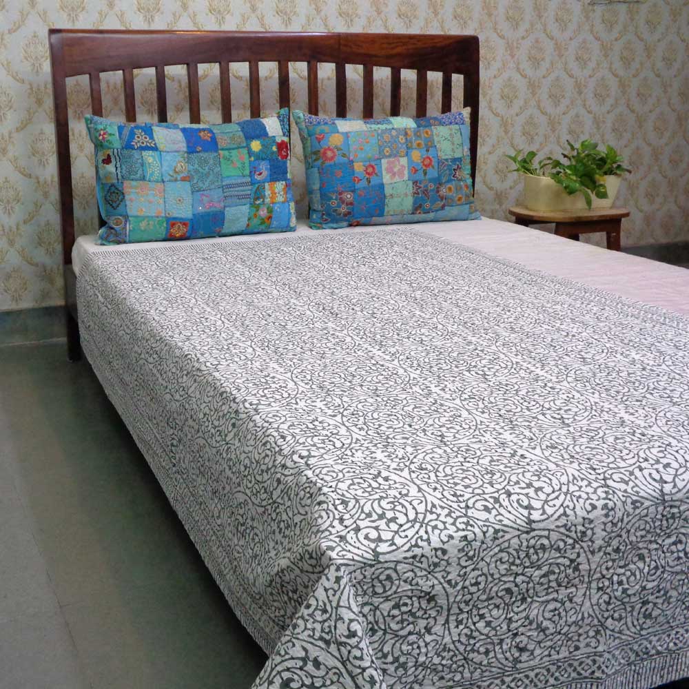 Hand Block Printed Cotton Twin Size Kantha 200255