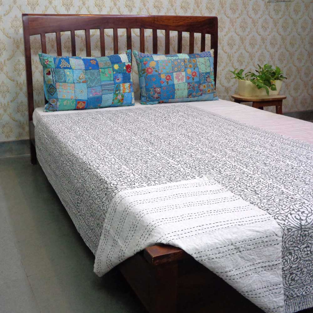 Hand Block Printed Cotton Twin Size Kantha 200255