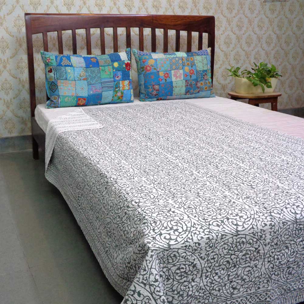 Hand Block Printed Cotton Twin Size Kantha 200255