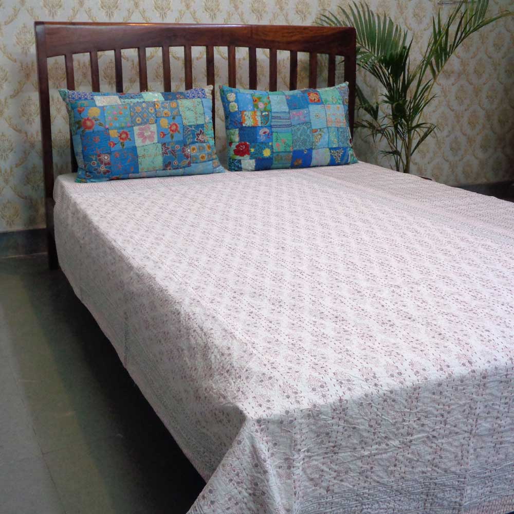 Hand Block Printed Cotton Twin Size Kantha  Booti Datta Pink 202063