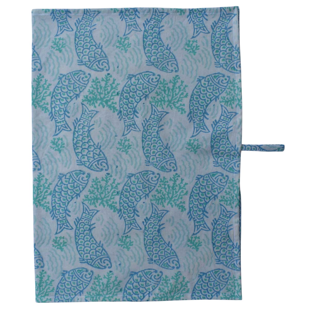 Hand Block Printed Cotton Kitchen Towels 50x70 cms African Fish Blue Mist 260713