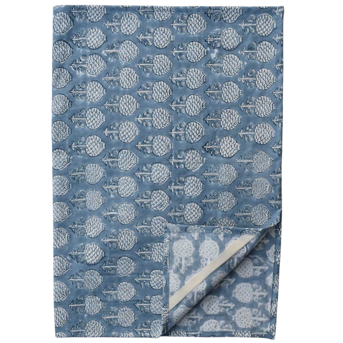 Hand Block Printed Cotton Kitchen Towels 50x70 cms Artichoke Pearl Blue 251210