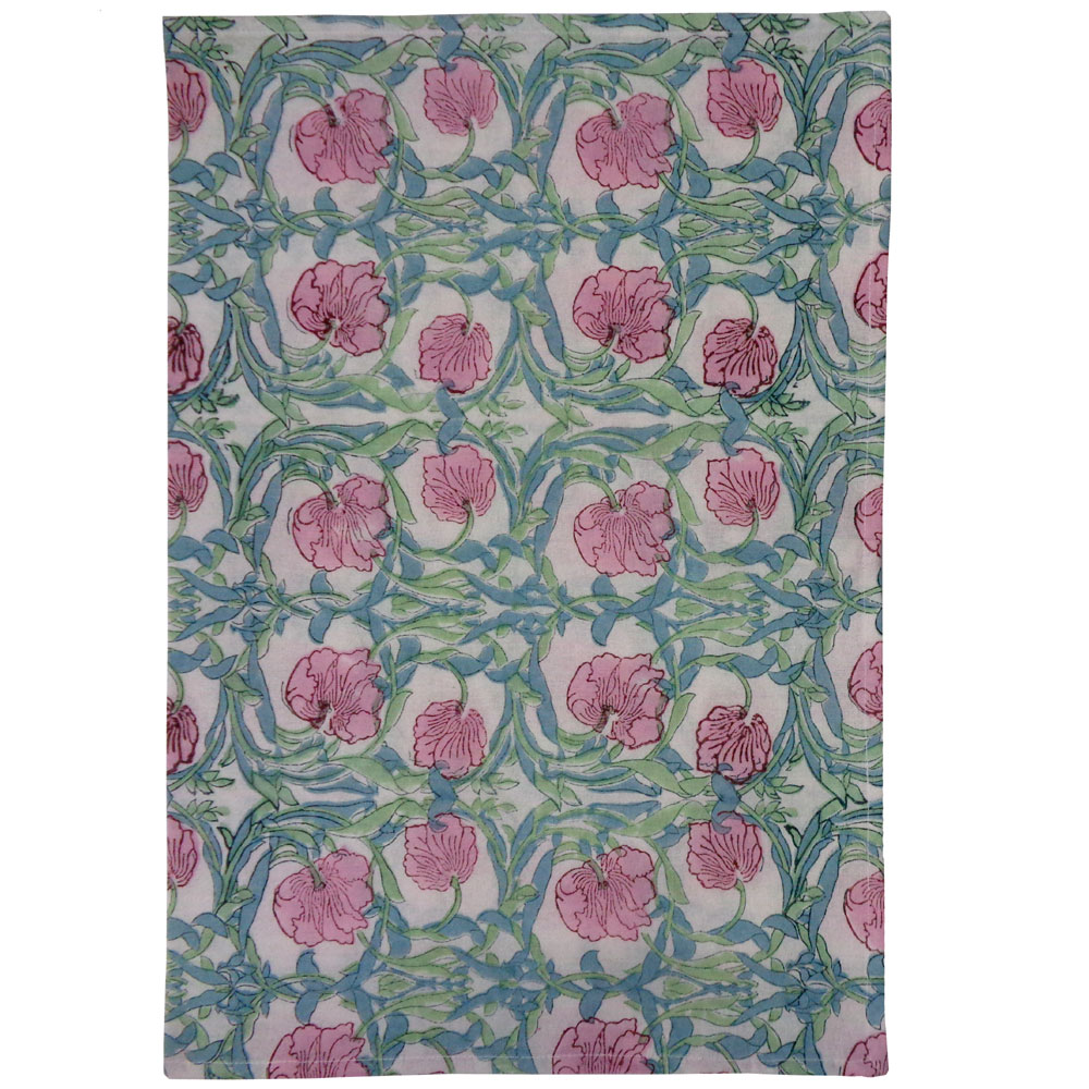 Hand Block Printed Cotton Kitchen Towels 50x70 cms Bauhaus Pink Flower 601774