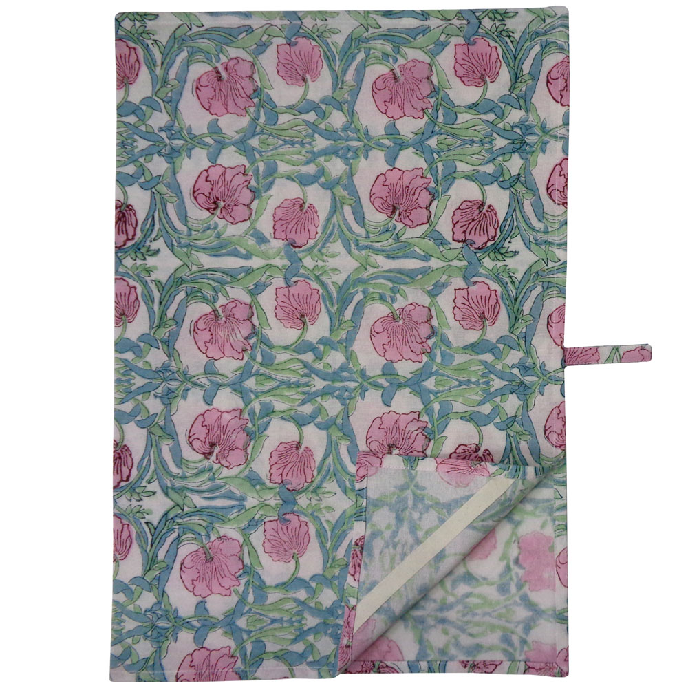Hand Block Printed Cotton Kitchen Towels 50x70 cms Bauhaus Pink Flower 601774