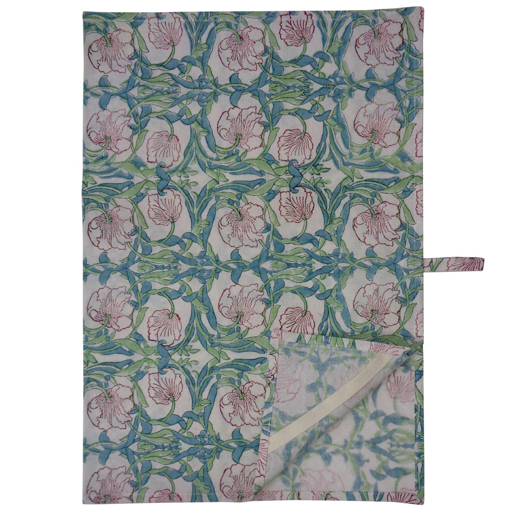 Hand Block Printed Cotton Kitchen Towels 50x70 cms Bauhaus Pink Open 601781