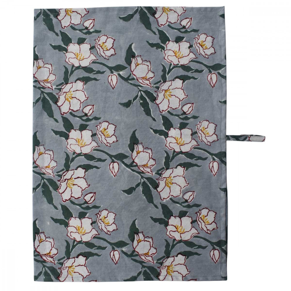 Image of Hand Block Printed Cotton Kitchen Towels 50x70 cms |  Camellia Snow Dusk 260419