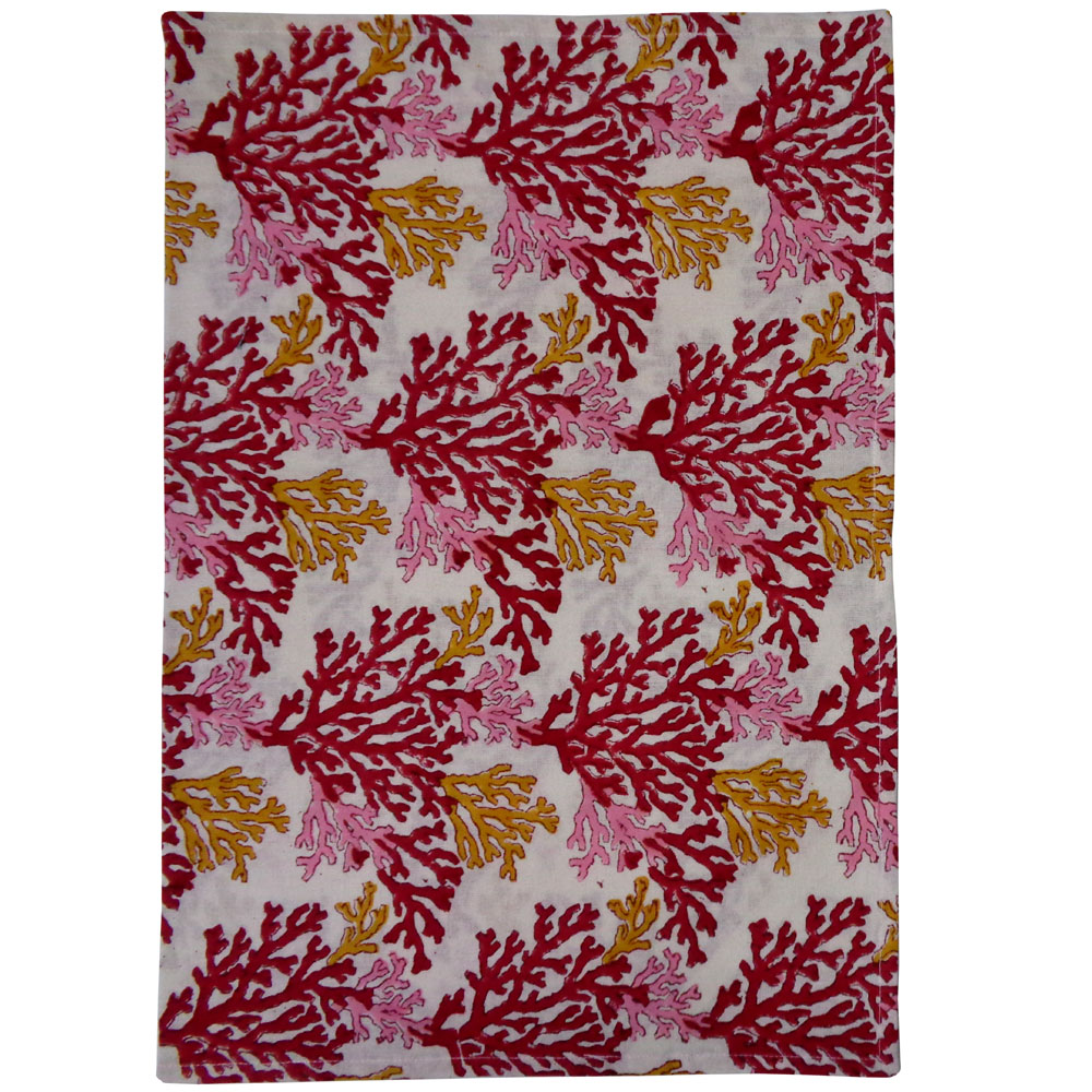 Hand Block Printed Cotton Kitchen Towels 50x70 cms Coral Multi Red 701927