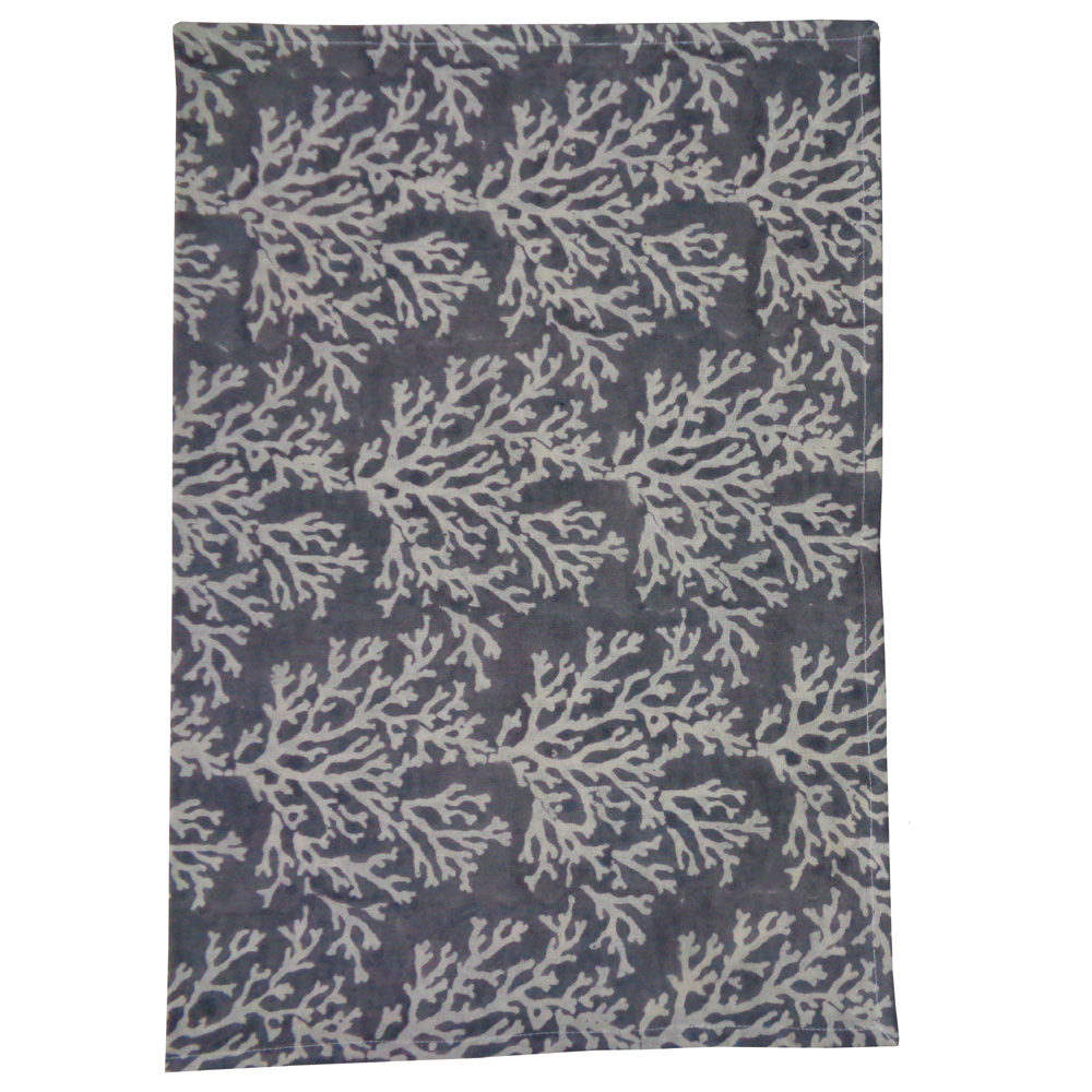 Hand Block Printed Cotton Kitchen Towels 50x70 cms Coral Ashley Grey 701931